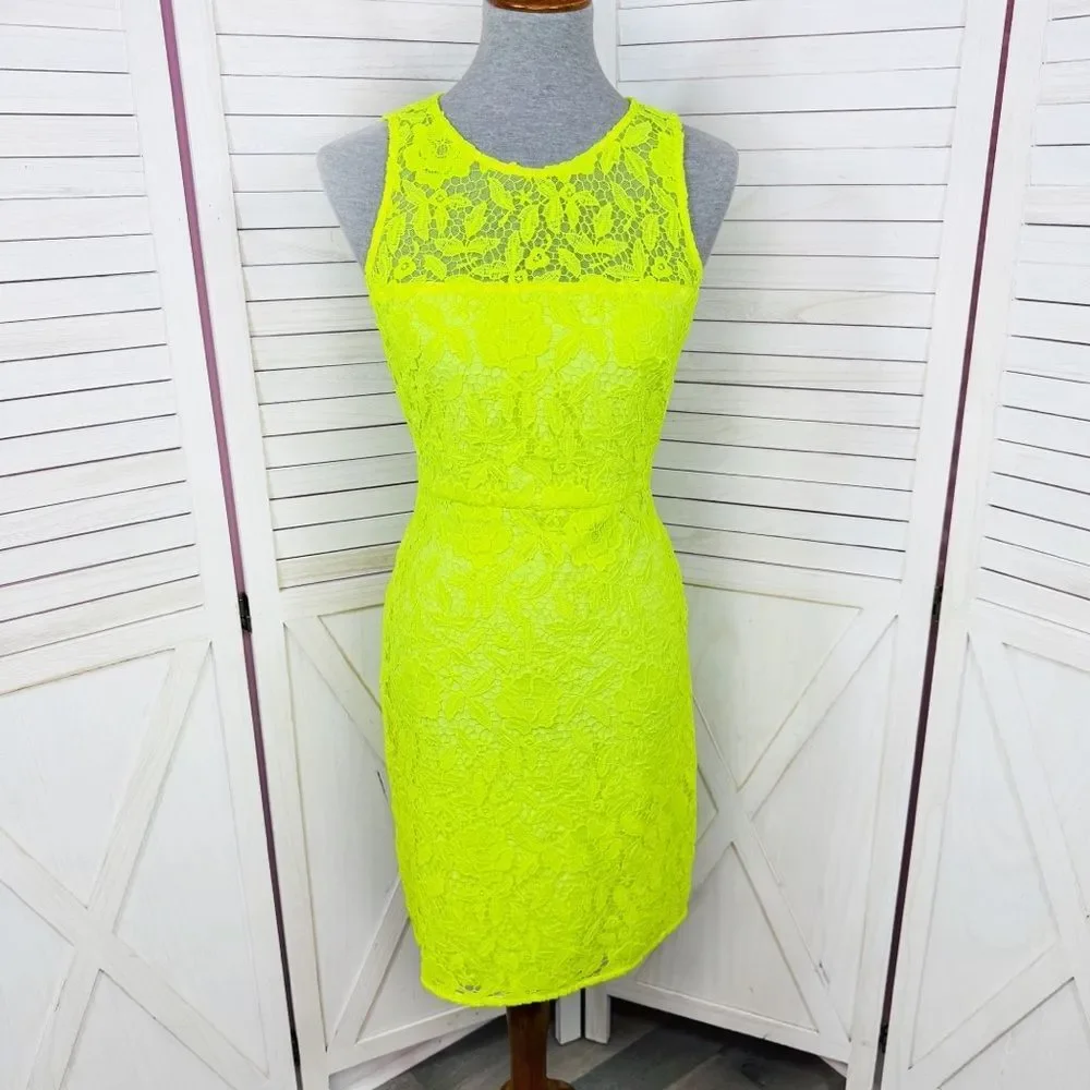 J. Crew Collection Neon‎ Lace Sleeveless Sheath Dress Yellow 4
